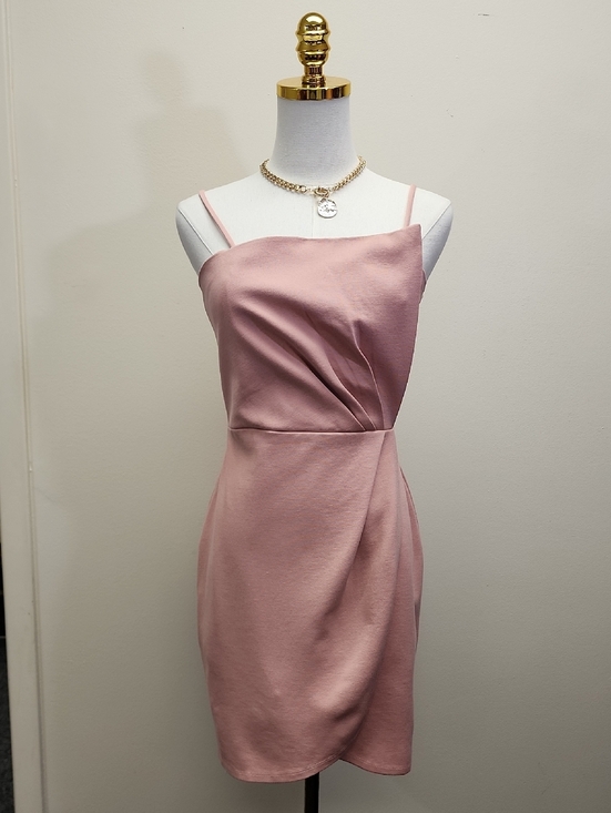Lulus Dresses & Skirts - Lulus Pink Satin Slip Mini Dress Draped Bodycon Spaghetti Strap Size Small